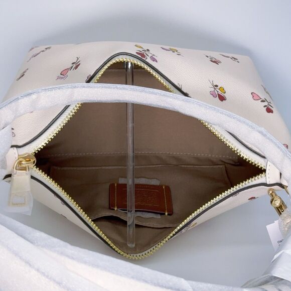 Coach CW392 Zip Top Shoulder Bag With Heart Bouquet Print Crossbody Double Strap - Picture 7 of 10